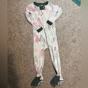 Burt’s Bees Baby Organic Cotton Christmas Print Zip Up Footed Pajamas Size 18 mo